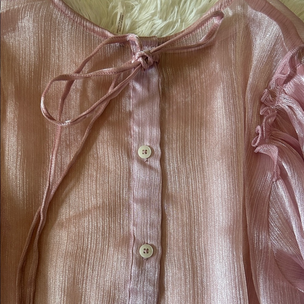 Free People Freya frost top Sheer Blush Pink Long-Sleeve Peasant Top - Picture 9 of 11